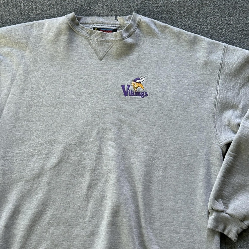 Vintage Minnesota Vikings Sweatshirt Men 2XL Grey NFL Football Soffe Embroidered